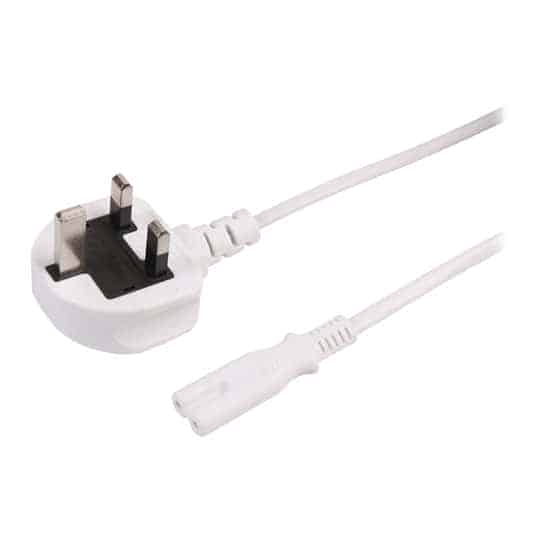 (image for) PNY Figure 8 Power Cable, C7 to UK Plug Lead, 1m Molded White Cable